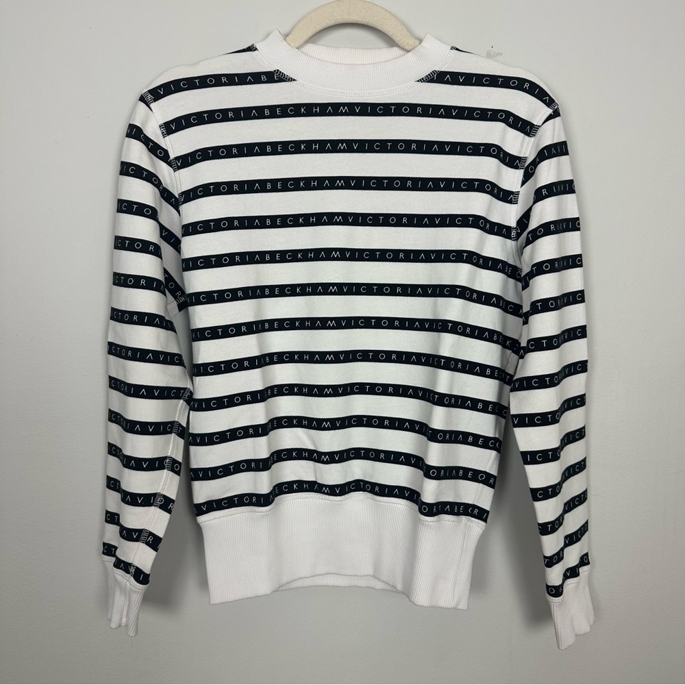 Victoria Beckham VVB Striped Logo Crewneck Pullover